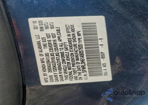 2010 Honda Odyssey Exl z USA, uszkodzony, nr VIN 5FNRL3H61AB057920